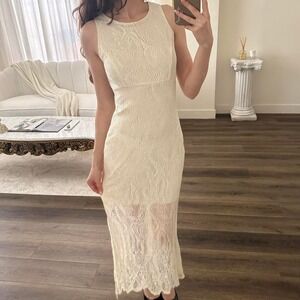 VINTAGE S Charlotte Russe Knit Sheer Lace Cream Maxi Dress